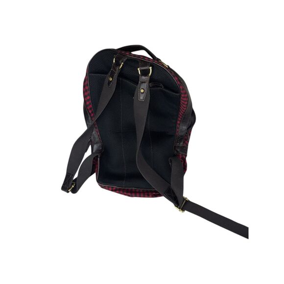 Fossil Plaid Backpack Red Tartan Canvas Bag Leather Trim Travel Work School - Picture 9 of 9